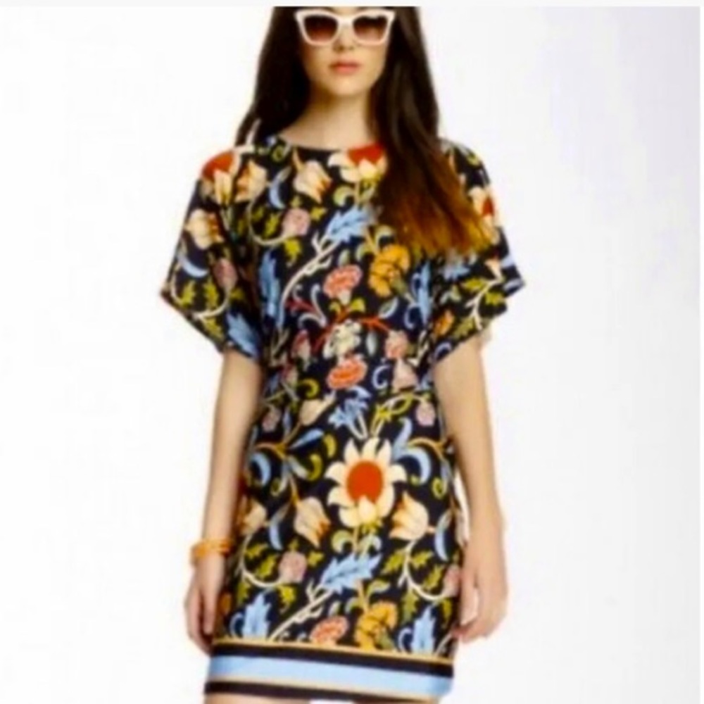 BCBGMAXAZRIA Floral Woodblock Asian Print Dress